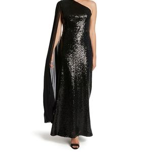 Tahari Chiffon One Shoulder Stretch Sequin Gown size 6 NWT
